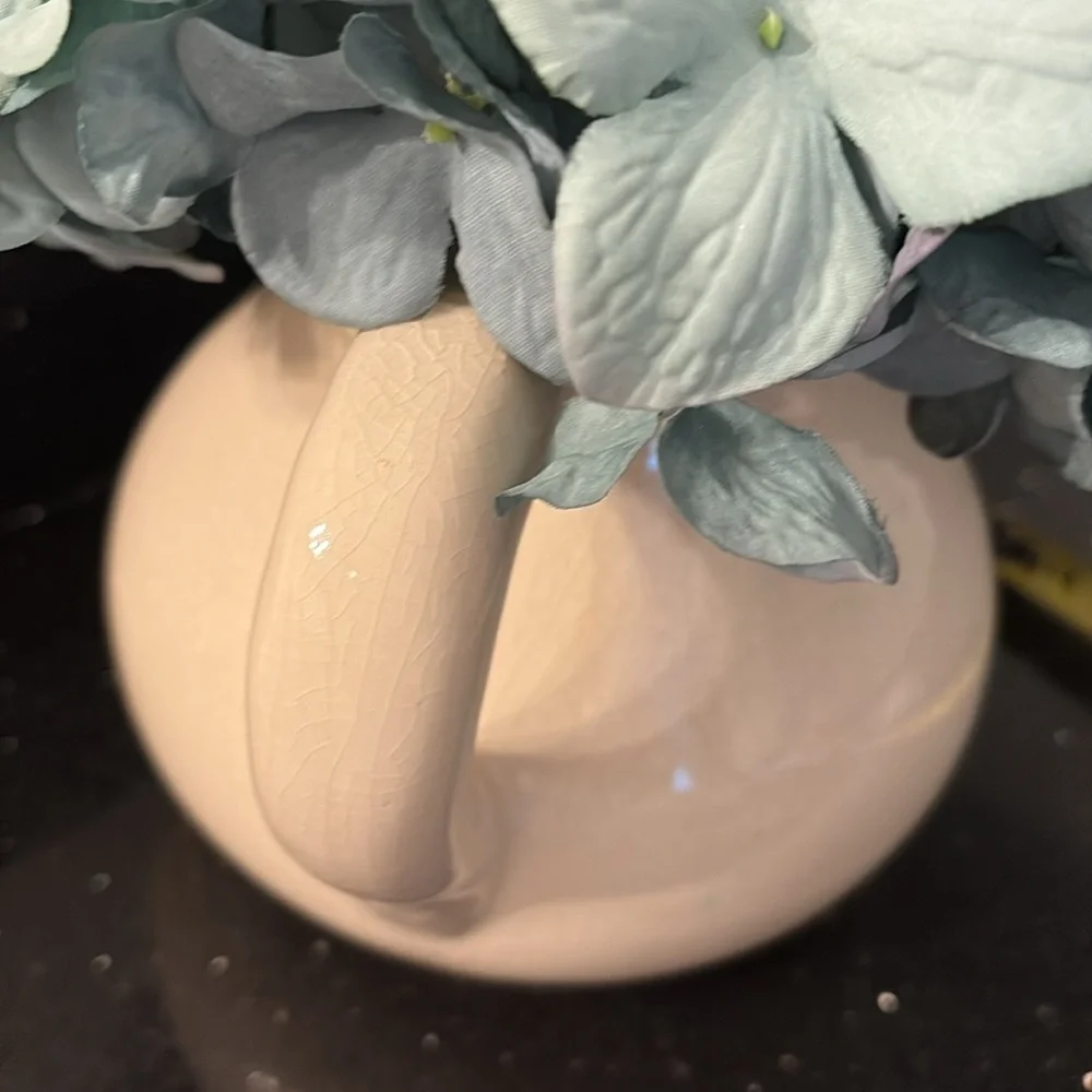 Charming Ceramic Pitcher Vase w Faux Hydrangea Bloom Shabby Chic Cottagecore